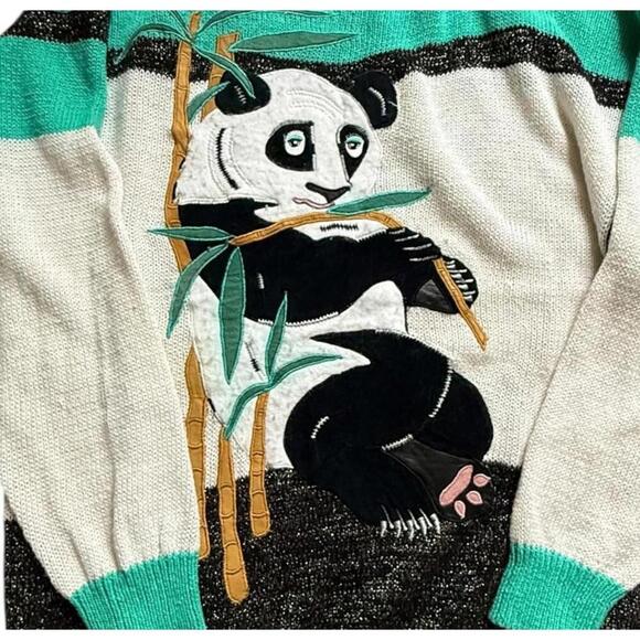 BONNIE BOERER Appliqué Panda Metallic Sweater – Size L/G - Picture 3 of 8